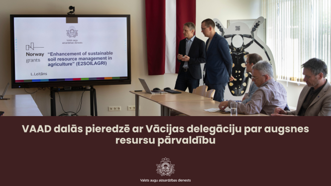 VAAD Agroķīmijas departamenta direktors Lauris Leitāns sniedz prezentāciju Vācijas delegācijai