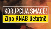 Sarkani melns stilizēts fons ar tekstu KORUPCIJA SMACĒ Ziņo KNAB lietotnē!