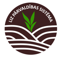 LIZ PS logo - brūns aplis, smibolisks lauka attēls, pa vidu zaļš augs, teksts  