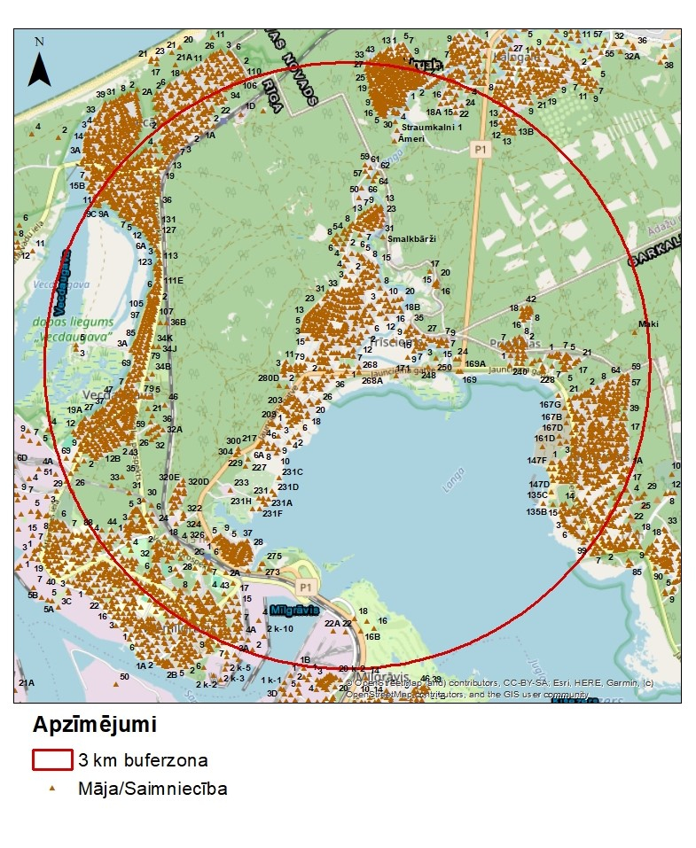 Rīgas 3 km buferzonu karte