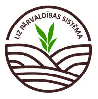 Logo - alis ar lauka kontūrām un zaļu audziņu, sistēmas nosaukums pusaplī virs lauka un audziņa 