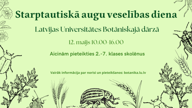 Pasākuma afiša - gar malām zīmēti kukainīši 