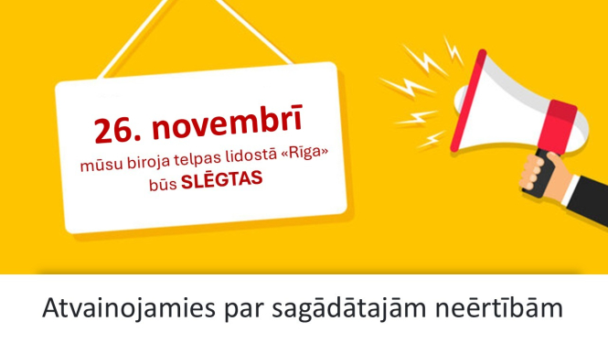 Vizualizācija - attēls no labās puses roka ar skaļruni, pa vidu plāksnīte ar tekstu