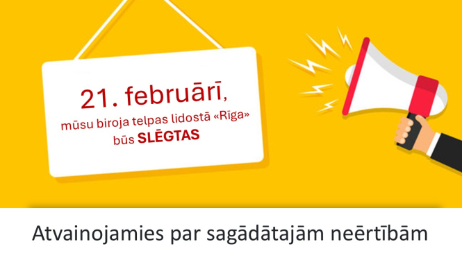 Roka ar ruporu un piekarināma zīme ar tekstu