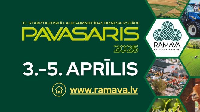 Zaļš reklāmas materiāls izstādei Rāmava 2025