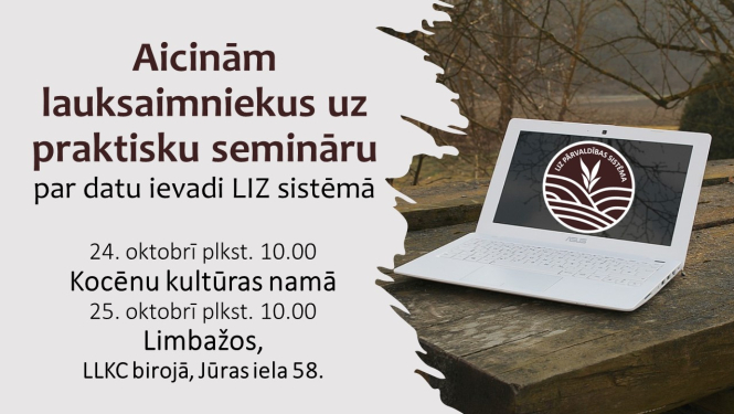 portatīvais dators un teksts par semināriem