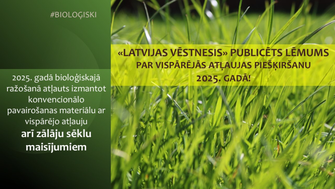 Fonā zālāju lauks tuvplānā, virspusē galvenā vēstījuma teksta bloki 