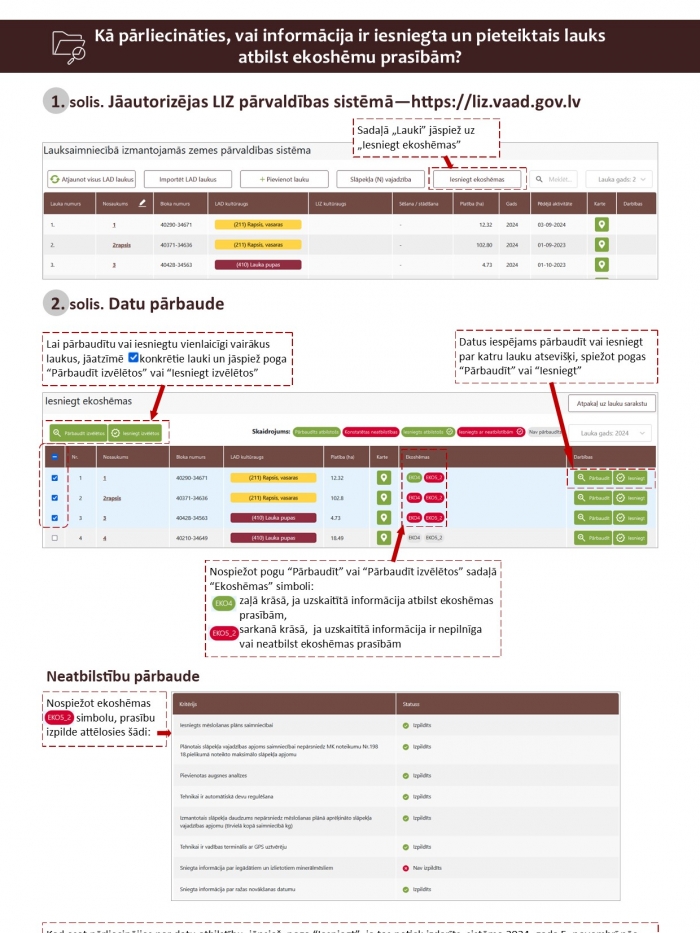 Shematiski soļi kā pārbaudīt iesniegtos datus