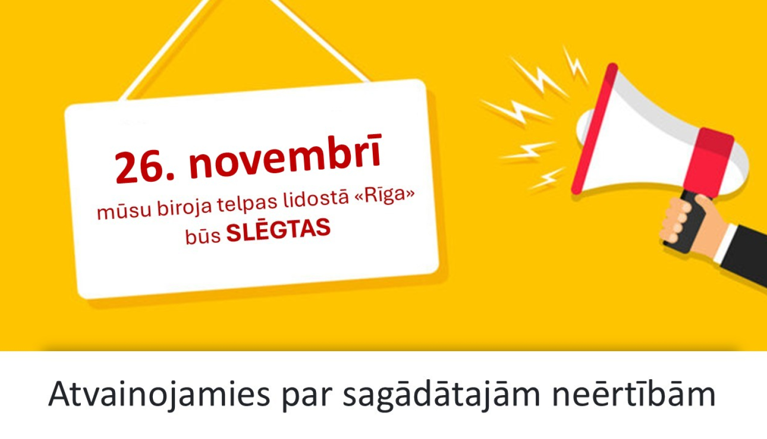 Vizualizācija - attēls no labās puses roka ar skaļruni, pa vidu plāksnīte ar tekstu