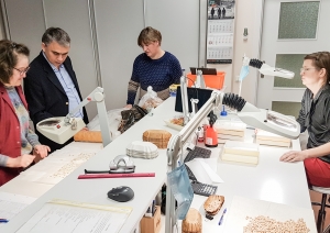 Nacionālās sēklu kontroles laboratorijas ekspertes Uzbekistānas ekspertam stāsta par sēklu dīgtspējas noteikšanu